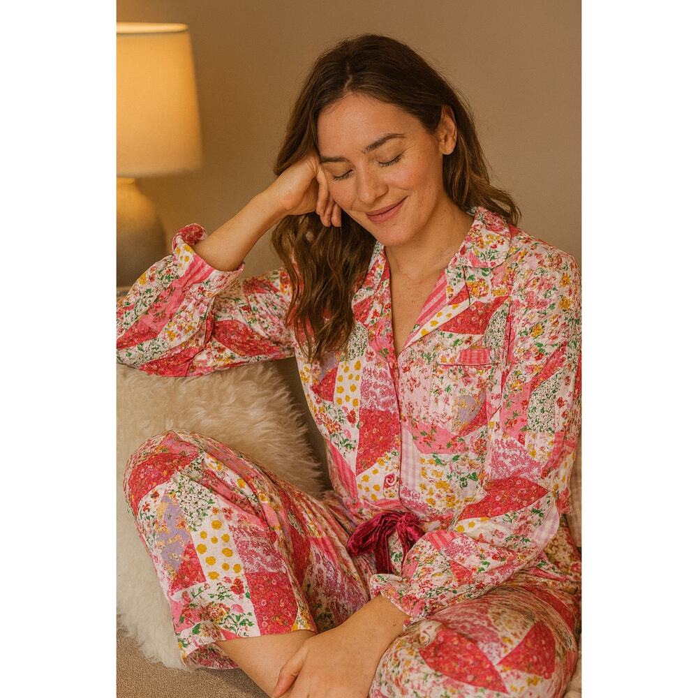 Simply Southern Pajama Set Womens Size XXL Pink Patchwork Floral Cottagecore